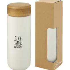 Lumi ceramiczny kubek z bambusową pokrywką o pojemności 300 ml / Biały 10070501