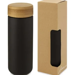 Lumi ceramiczny kubek z bambusową pokrywką o pojemności 300 ml / Czarny 10070590