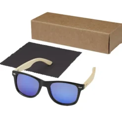 Lustrzane okulary przeciwsłoneczne wykonane z plastiku PET z recyklingu/bambusa Taiyō z polaryzacją w pudełku upominkowym / Drewno 12700171