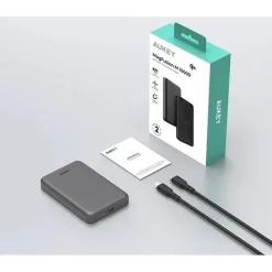 Magnetyczny, bezprzewodowy power bank 10000 mAh Aukey / Czarny VAM12-03
