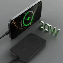 Magnetyczny, bezprzewodowy power bank 10000 mAh Aukey / Czarny VAM12-03