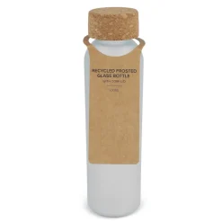 Matowa szklana butelka z recyklingu z korkiem 500ml / Ecru / biały LT98880-N5401