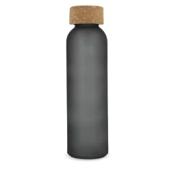 Matowa szklana butelka z recyklingu z korkiem 500ml / Ecru / czarny LT98880-N5402