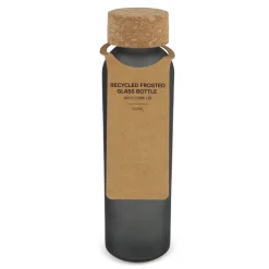 Matowa szklana butelka z recyklingu z korkiem 500ml / Ecru / czarny LT98880-N5402