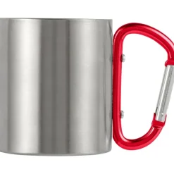 Metalowy kubek 185 ml z karabińczykiem / Czerwony V0646-05