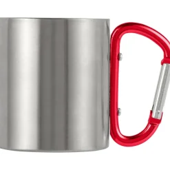 Metalowy kubek 185 ml z karabińczykiem / Czerwony V0646-05