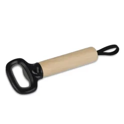 Otwieracz do butelek z drewnianą rączką i paskiem / Czarny LT93086-N0002