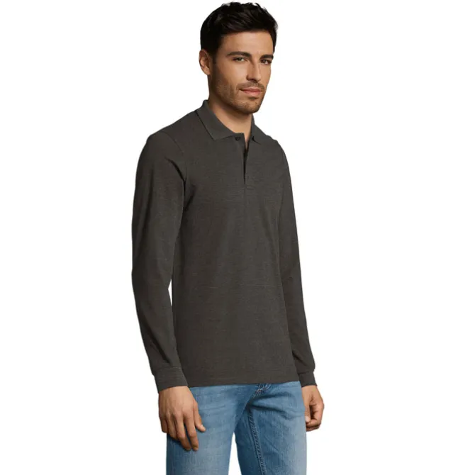 PERFECT MEN LSL POLO 180g / Charcoal melange S02087-CE-M