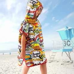 Poncho drukowane z mikrofibry / Wielokolorowy BRN06B