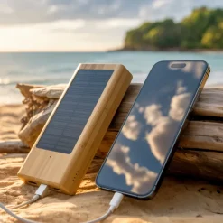 Powerbank bambusowy z panelem słonecznym 8000mAh / Drewniany LT91276-N0093