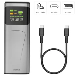 Power bank 24000 mAh Hama High Power 200W / Grafitowy VH030-15