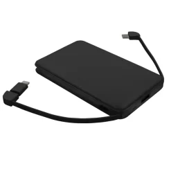 Power bank 5000 mAh ze zintegrowanymi kablami, adapter w komplecie | Presley / Czarny V0905-03
