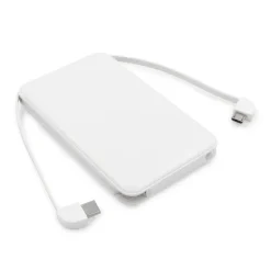 Power bank 5000 mAh ze zintegrowanymi kablami, adapter w komplecie | Presley / Biały V0905-02