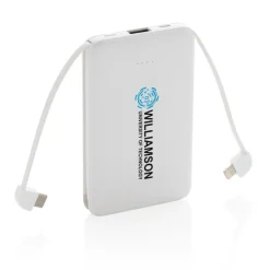 Power bank 5000 mAh, zintegrowany kabel 3 w 1 / Biały P322.083