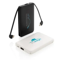 Power bank 5000 mAh, zintegrowany kabel 3 w 1 / Czarny P322.081