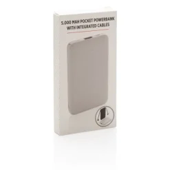 Power bank 5000 mAh, zintegrowany kabel 3 w 1 / Czarny P322.081