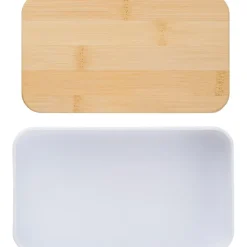 Pudełka śniadaniowe 2 w 1, 2x400 ml, bambusowe wieczko, sztućce / Biały V1215-02