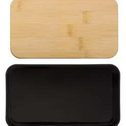 Pudełka śniadaniowe 2 w 1, 2x400 ml, bambusowe wieczko, sztućce / Czarny V1215-03