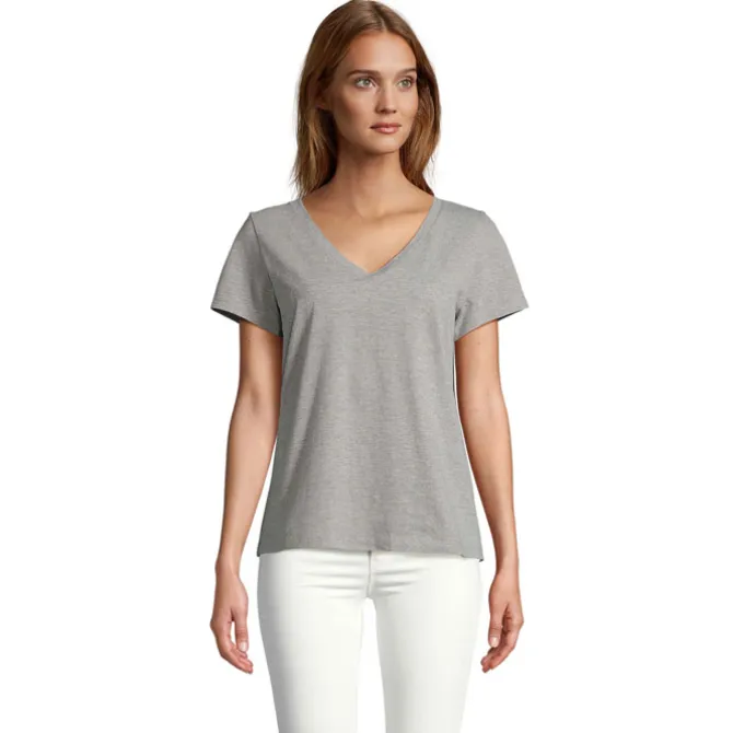 REGENT V T-SHIRT WOMEN / Szary Melanż S04766-GM-XL