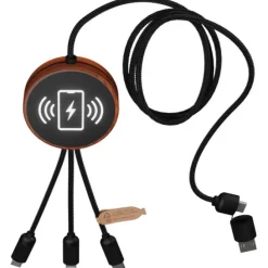 SCX.design C40 kabel ładujący z podświetlanym logo 5-w-1 rPET i z podkładką ładującą 10 W / Drewno 2PX07371