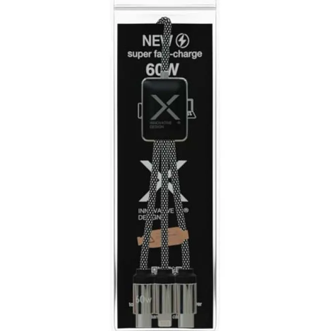 SCX.design C33 kabel do ładowania typu C o mocy 60 W z podwójnym podświetlanym logo / Melanż czarny 2PX21390