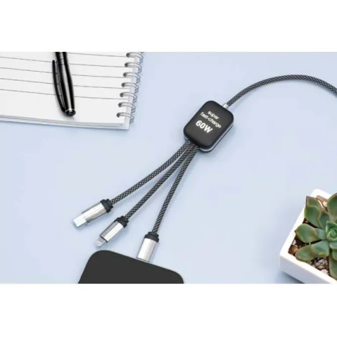 SCX.design C33 kabel do ładowania typu C o mocy 60 W z podwójnym podświetlanym logo / Melanż czarny 2PX21390