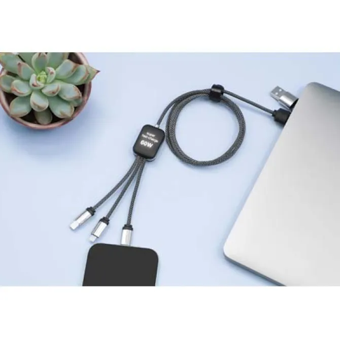 SCX.design C33 kabel do ładowania typu C o mocy 60 W z podwójnym podświetlanym logo / Melanż czarny 2PX21390