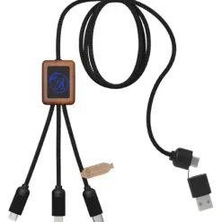 SCX.design C37 kabel do ładowania z podświetlanym logo 5-w-1 rPET i z okrągłą drewnianą obudową / Drewno 2PX07171