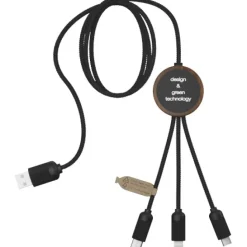 SCX.design C36 przedłużany kabel do ładowania z podświetlanym logo 3-w-1 rPET i z okrągłą bambusową obudową / Drewno 2PX08471