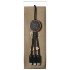 SCX.design C36 przedłużany kabel do ładowania z podświetlanym logo 3-w-1 rPET i z okrągłą bambusową obudową / Drewno 2PX08471