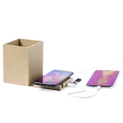 Składana ładowarka bezprzewodowa 5W z kartonu z recyklingu, hub USB 2.0, pojemnik na przybory do pisania, stojak na telefon / Neutralny V0178-00