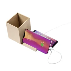 Składana ładowarka bezprzewodowa 5W z kartonu z recyklingu, hub USB 2.0, pojemnik na przybory do pisania, stojak na telefon / Neutralny V0178-00