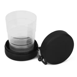Składany kubek podróżny 220 ml z karabińczykiem / Czarny V7618-03