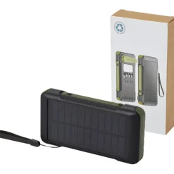 Soldy powerbank solarny o pojemności 10 000 mAh z dynamem wykonany z tworzyw sztucznych pochodzących z recyklingu z certyfika / Zieleń wojskowa 12434664