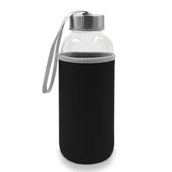 Szklana butelka 420 ml w pokrowcu | Bob / Czarny V0462-03