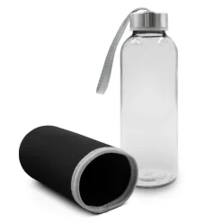 Szklana butelka 420 ml w pokrowcu | Bob / Czarny V0462-03