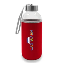 Szklana butelka 420 ml w pokrowcu | Bob / Czerwony V0462-05