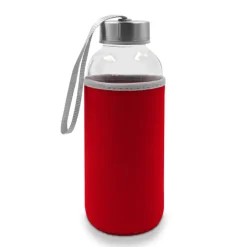 Szklana butelka 420 ml w pokrowcu | Bob / Czerwony V0462-05