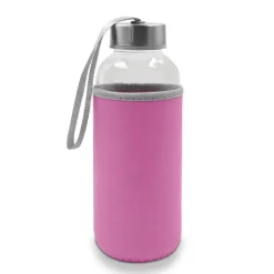 Szklana butelka 420 ml w pokrowcu | Bob / Różowy V0462-21