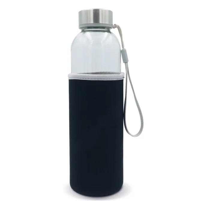 Szklana butelka na wodę z rękawem 500ML / Transparentny / czarny LT98822-N0402