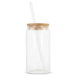 Szklanka z bambusową pokrywką i słomką 450 ml / Transparentny LT98320-N0004