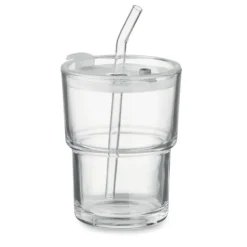 Szklany kubek ze słomką 400ml / Przezroczysty MO2502-22