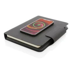 Teczka konferencyjna, notatnik A5, ładowarka bezprzewodowa, power bank 8000 mAh / Czarny P774.312