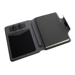Teczka konferencyjna, notatnik A5, ładowarka bezprzewodowa, power bank 8000 mAh / Czarny P774.312