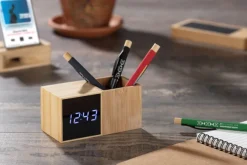 Zegar z przybornikiem na biurko BAMBOO / Brązowy 03089