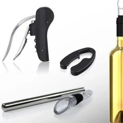 Zestaw do wina ze stali z korkociągiem, wkładem chłodzącym do wina i otwieraczem / Starwine / Czarny IP26028311