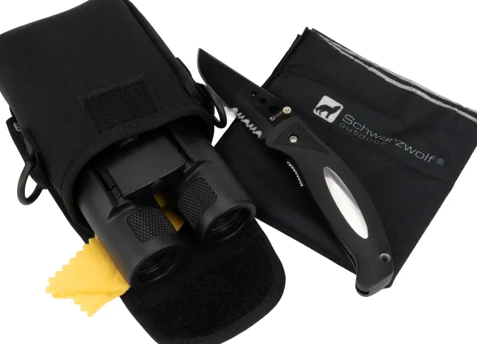 Zestaw lornetka, bandana, nóż CROSSET Schwarzwolf / Czarny F4800300SA303