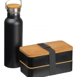 Zestaw lunch box ze sztućcami i butelka termiczna 500 ml STEPHAN / Czarny 6246403