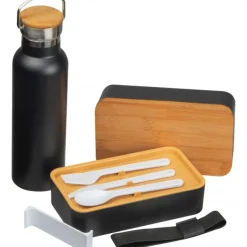 Zestaw lunch box ze sztućcami i butelka termiczna 500 ml STEPHAN / Czarny 6246403