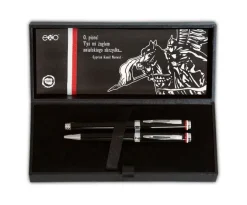 Zestaw (pióro wieczne i długopis) EXO Husaria Polska, czarny korpus, motyw flagi, wykończenia chromowane, etui Husaria / Czarny EXP1020HPSETCTFPBP-CZ
